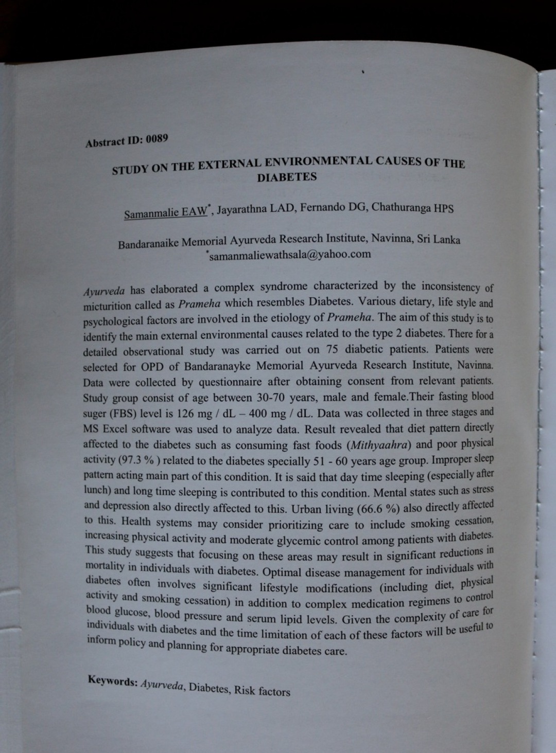 Veröffentlichung der Forschungsergebnisse von Dr. Wathsala auf Sri Lanka